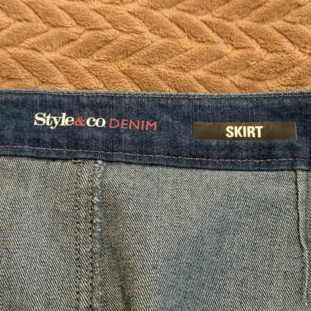 Style & Co Womens‎ 16 Denim Skirt Front Zip Pockets Cottagecore Boho Festival - Picture 5 of 7